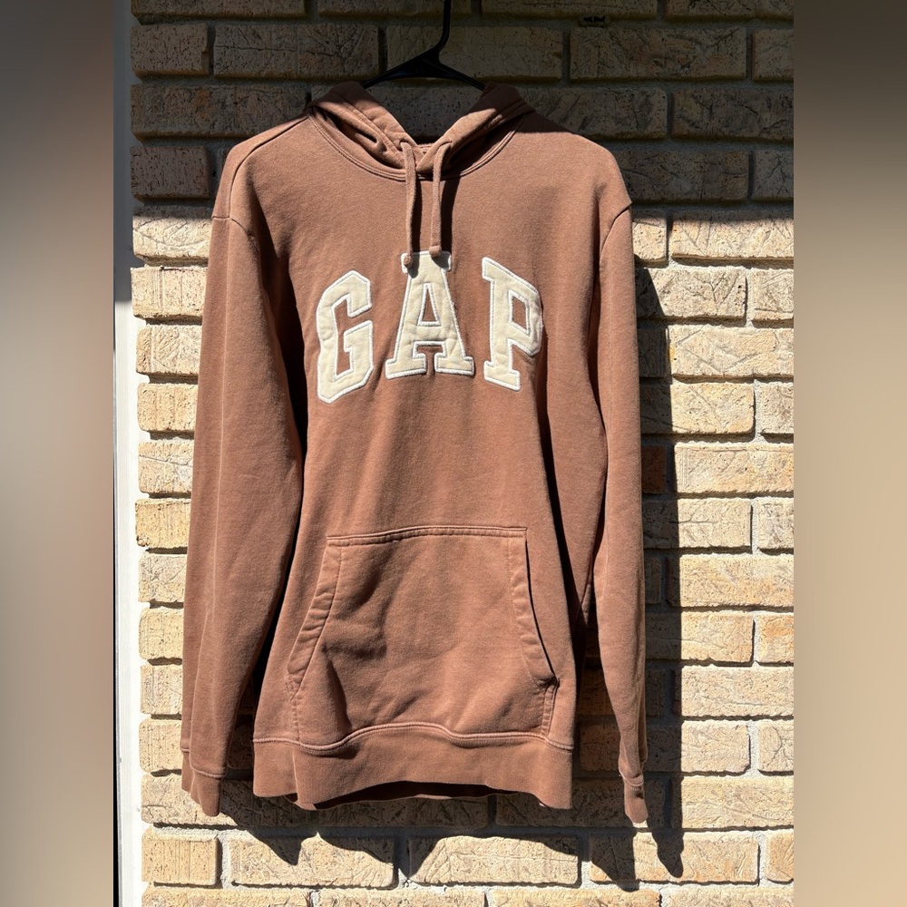 GAP Y2K Brown Hoodie | Men’s Large Pullover Sweatshirt | Minimalist Streetwear
